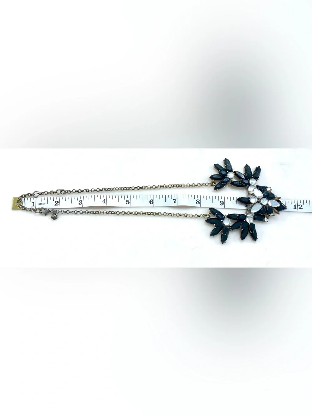 J. Crew Black and Clear Crystal Floral Statement Necklace